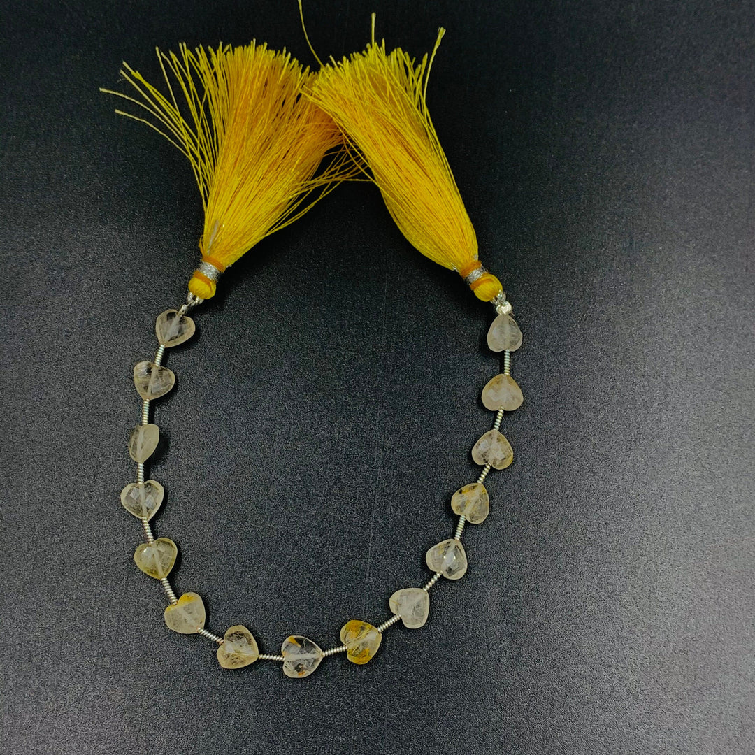 AAA Quality Golden Rutile Heart Shape Gemstone Beads, Hand Carved Faceted Briolettes Beads, 8 MM Wholesale Heart Shape Beads For Jewelry