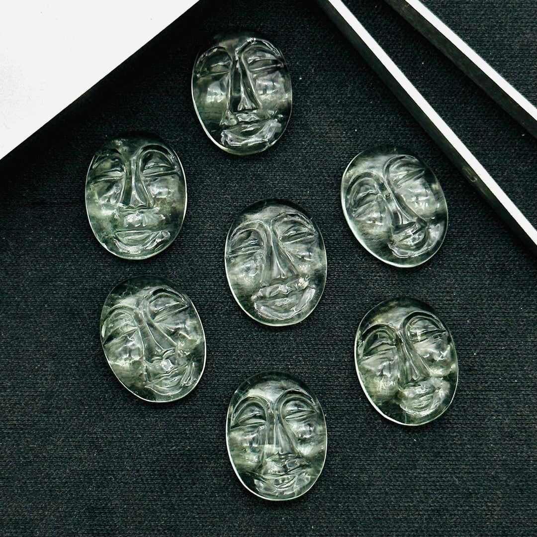 1,2,3,4,5 Pcs Natural green Amethyst oval face Shape Carving, Hand carved fancy shape Gemstone, carved Gemstone jewelry Making,18X14 mm