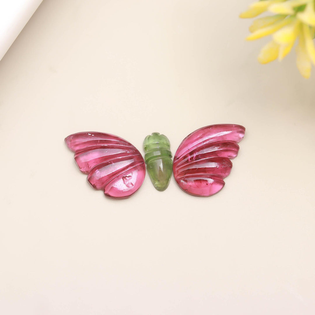 Carved Tourmaline Butterfly Beads: AAA Grade, 14-10mm, Jewelry Making