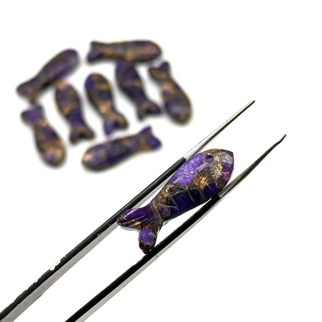 Carved Copper Amethyst Fish Beads: 25mm Briolette Charms