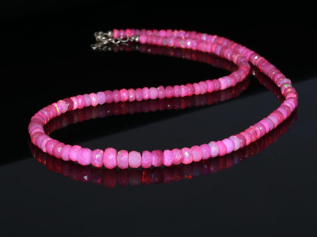 Flashy Pink Lavendar Ethiopian Opal Beads Necklace, Ethiopian Opal Faceted Rondelle Bead Necklace, 4 MM Welo Opal Rondelle, Bridesmaid Gifts