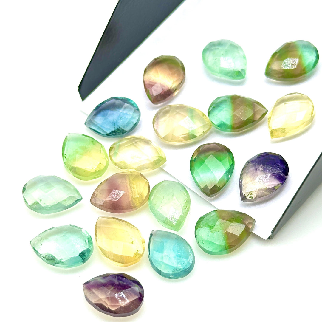 Rainbow Fluorite Faceted Pear Shape Beads, AAA+ Quality Teardrop Bead, 9X12 MM Colorful Briolette Beads, Matched Pairs, Jewelry Making Beads