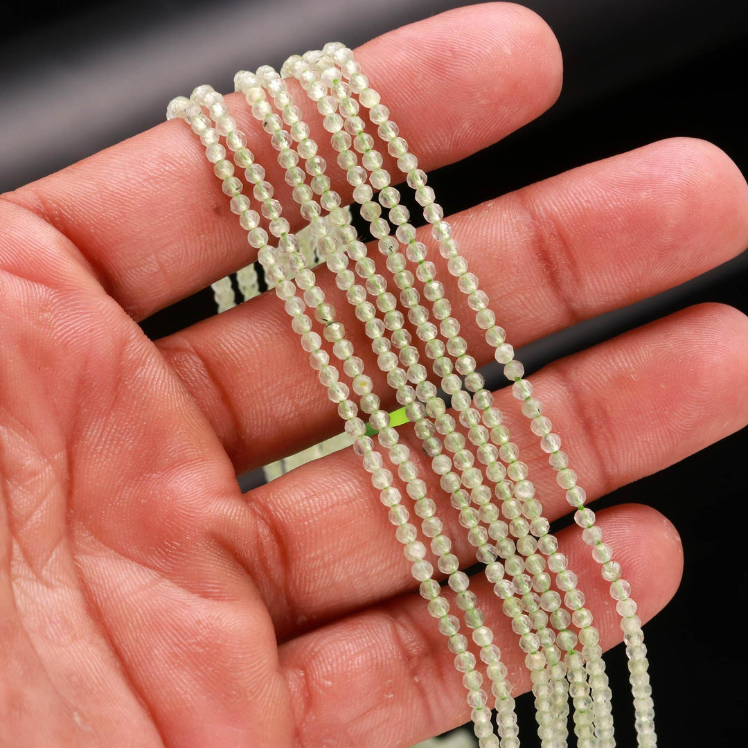 Natural Prehnite Round Beads, Green Prehnite Micro Faceted Round Beads, Loose Crystal Beads for Jewelry Making, 13 Inches, 2-2.5 MM