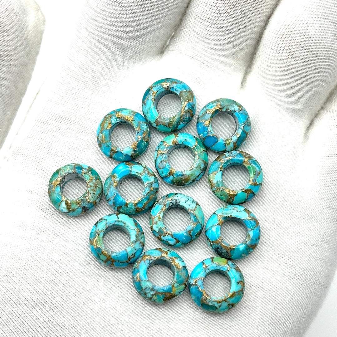 Amazing Copper Turquoise Donut Shape Gemstones, Turquoise Donut Carving, Healing Gemstone Beads, 12 mm Blue Turquoise Donut Smooth Beads