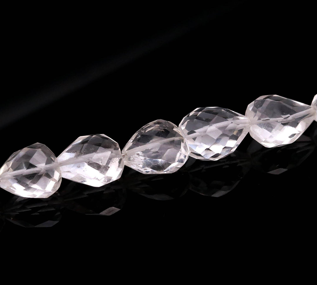 Natural Crystal Quartz Heart Shape Faceted Beads, 7 - 13 MM, 11 Inches Strand, Crystal Straight Drill Hearts for Jewelry Making