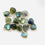 Load image into Gallery viewer, Natural Labradorite Heart Shape Carved Gemstone Jewellery Making Charm With 925 Silver, Necklace Bracelet, Earrings Making Charms 10 mm