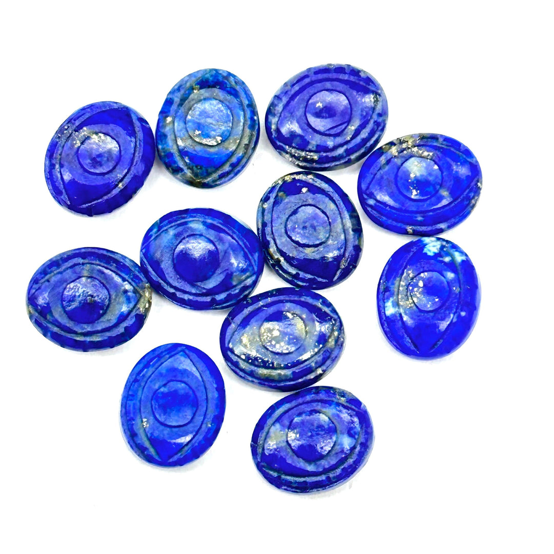 Natural Lapis Lazuli Evil Eye Briolettes Beads, Blue Lapiz Lazuli Evil Eye Carved Beads, Evil Eye Protection Gemstone Beads, 10X12 MM