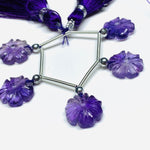 Load image into Gallery viewer, AAA Amethyst Carved Flower Gemstone Strand: Jewelry Making (5 Pcs, 12mm)