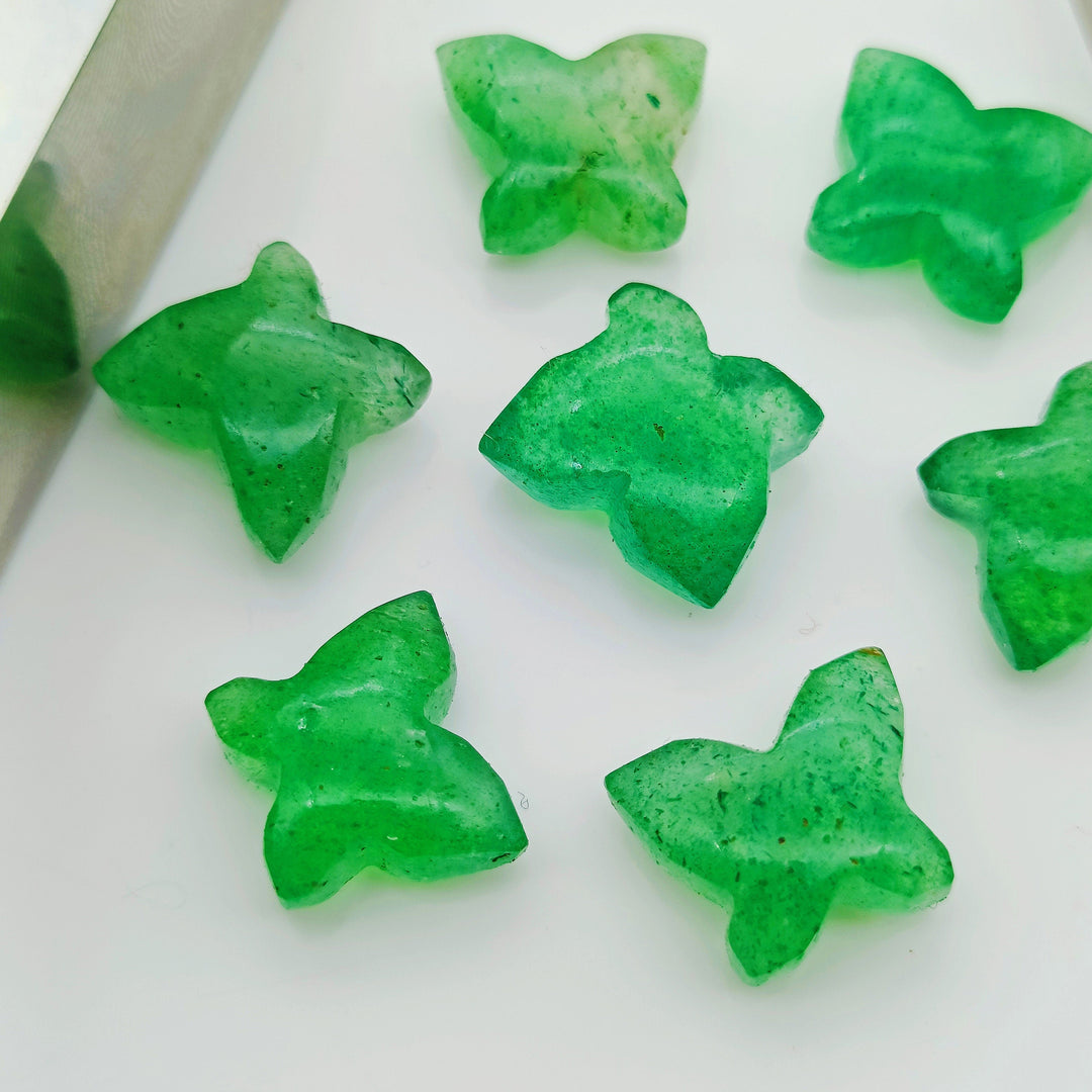 Carved Green Strawberry Butterfly Gemstone Beads: 14mm Charms