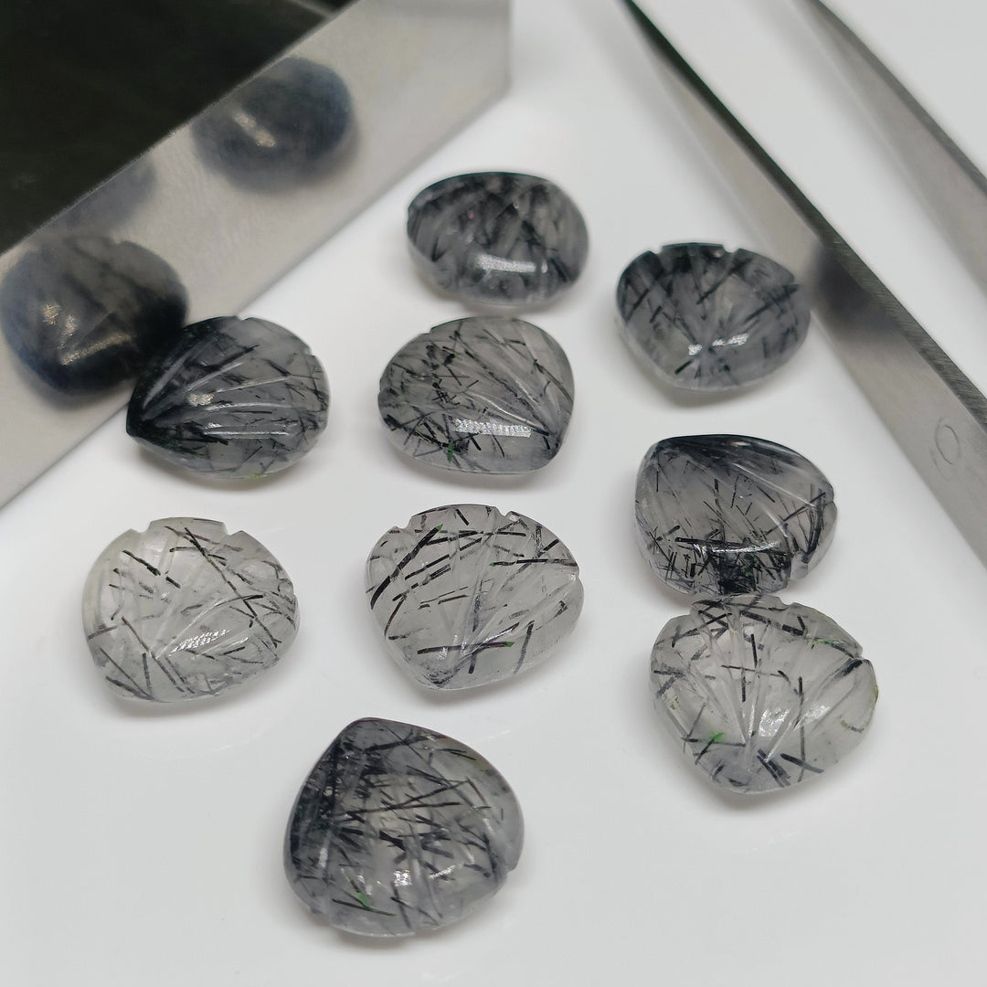 Handmade Black Rutile Sea Shell Briolettes: Carved Gemstone, 12mm