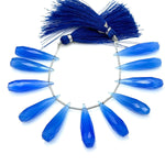 Load image into Gallery viewer, Matched Pairs - Blue Chalcedony Long Drop Shape Briolette's, Faceted Teardrop Beads, 7X30 mm Deep Blue Color Drops For Earring Making