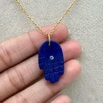 Load image into Gallery viewer, Amazing Lapis Lazuli Hamsa Necklace, Blue Lapis Gemstone Hamsa Necklace For Gift, Reiki Healing Jewelry, Blue Charm Necklace For Her 25 MM