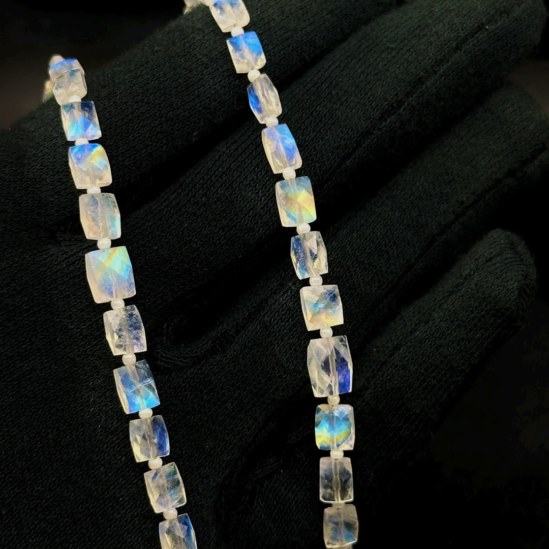 Natural Rainbow Moonstone Faceted Chicklet Gemstone Beads, Flashy Blue Fire Moonstone Rectangle Beads, AAA Quality Moonstone Gemstone Beads