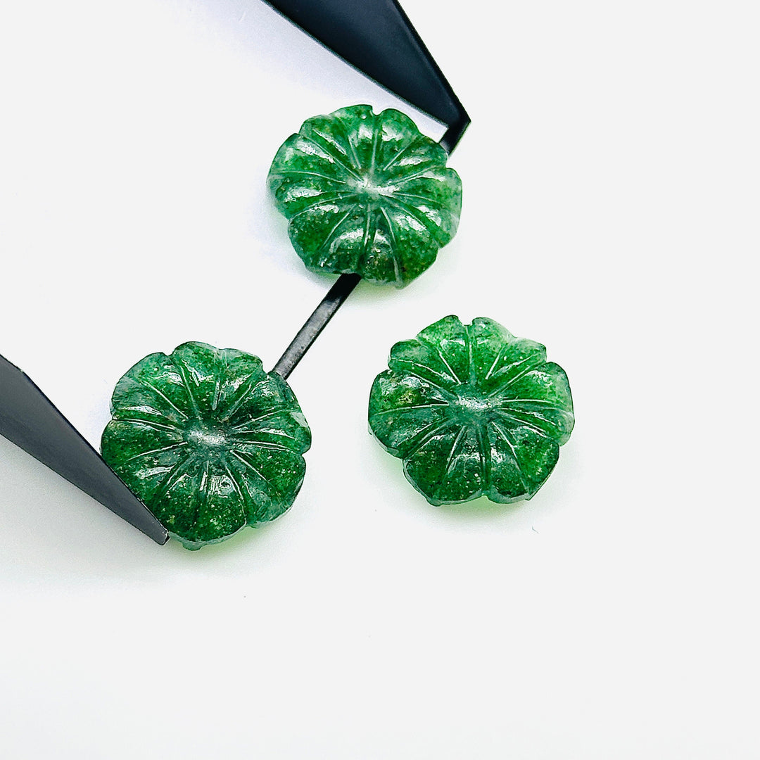 Natural Green Strawberry Quartz Flower Shape Carved Gemstone, Flower Shape Carving, Gemstone For Jewlery 17 mm, Craft Making Flower Charm