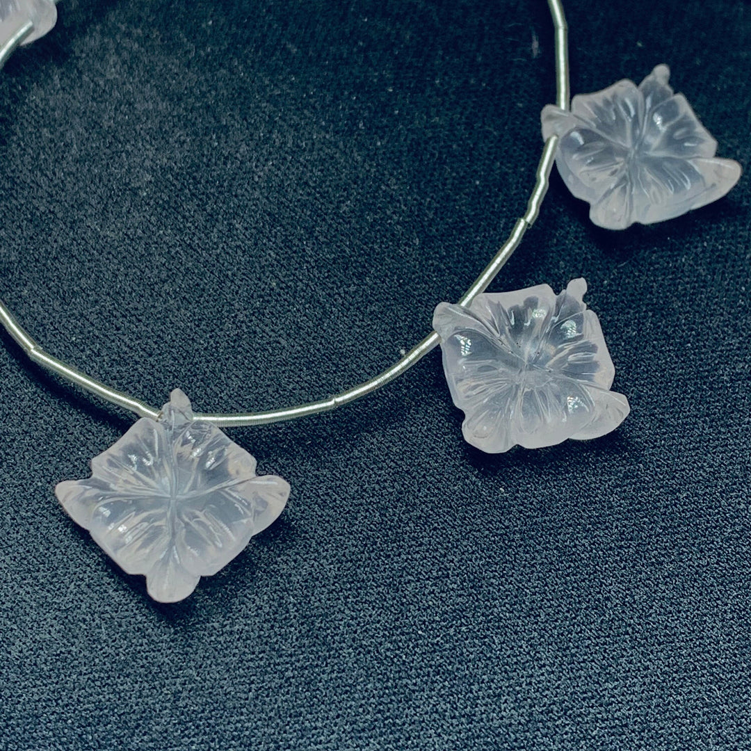 Natural Rose Quartz Flower Shape Hand Carved Gemstone, Fancy Shape Carving Gemstone Beads, 14 MM Flower Shape Carved Briolette's for Jewlery