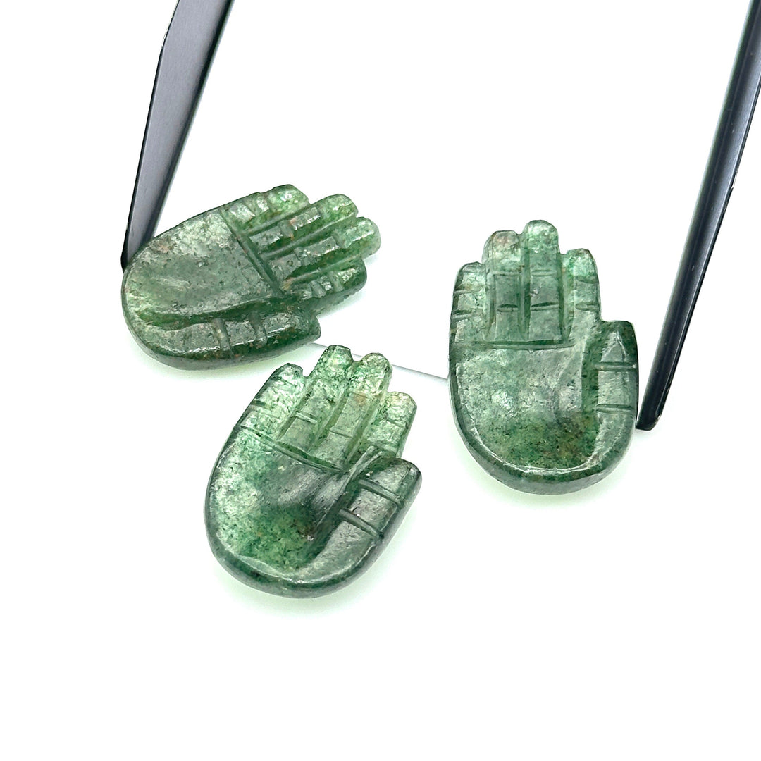 Natural Green Strawberry Hamsa Shape Carved Stone, 25 MM Palm Shape Gemstone, Green Strawberry Charms, Jewelry Making Hamsa Charm Beads