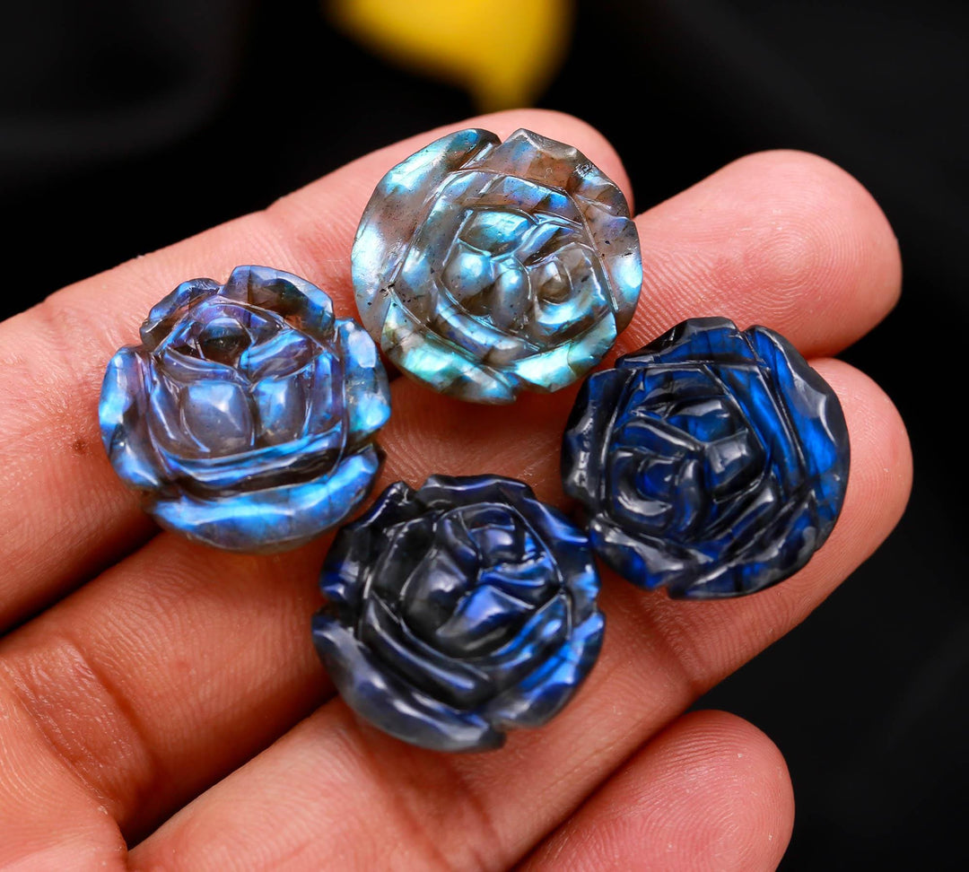 Natural Labradorite Rose Flower Shape Stones, Flashy Labradorite Hand Carved Flowers for Jewelry Making, Loose Charms, 20 MM