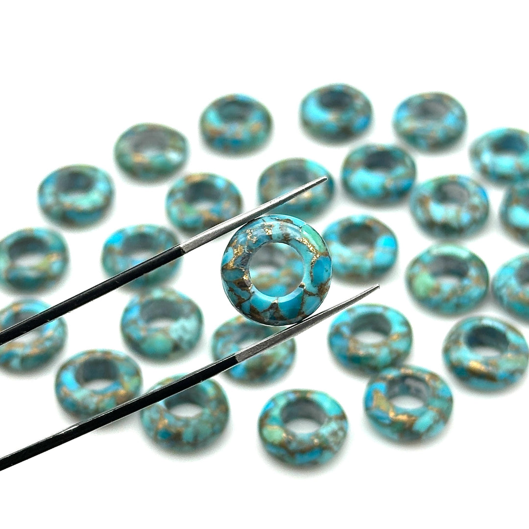 Amazing Copper Turquoise Donut Shape Gemstones, Turquoise Donut Carving, Healing Gemstone Beads, 12 mm Blue Turquoise Donut Smooth Beads