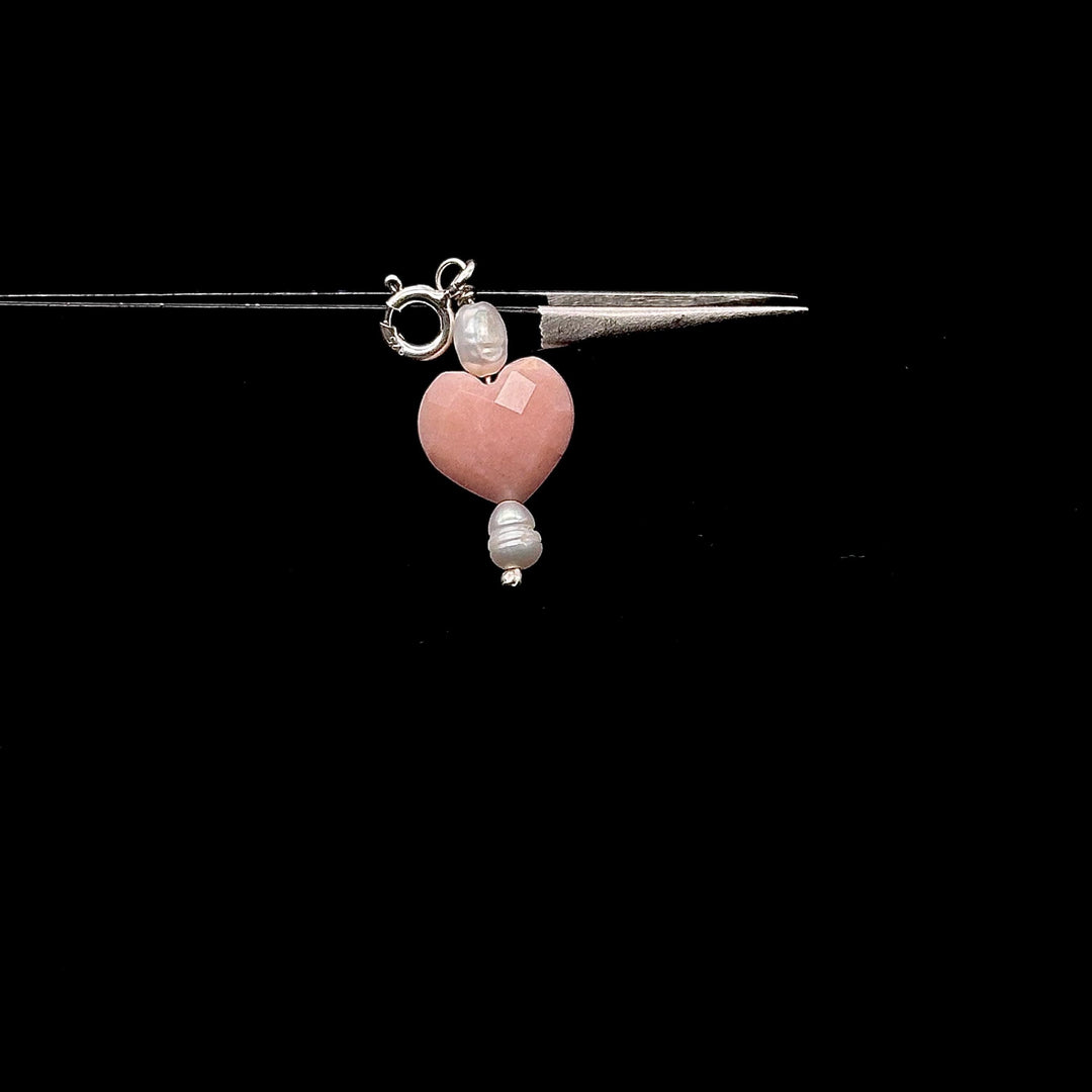 Fancy Pink Opal and Pearl Charms, Heart & Oval Pearl Silver Charms, Gemstone Beads, Craft Making, 925 Silver Charms, Wholesale Gemstone