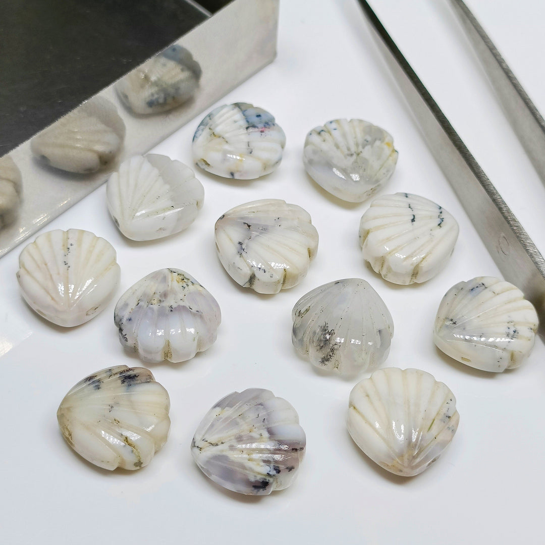 Natural Dendrite Opal Shell Shape Beads, Hand Carved Shell Briolette, Shell Shape Gemstone,Charms for Jewelry Making, 12 mm
