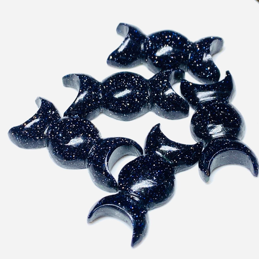 2,3,4,5 Pcs Black Sunstone Hand Carved Triple Moon Shape, Carved Triple Moon Shape Gemstone For Jewellery, 22X10 mm