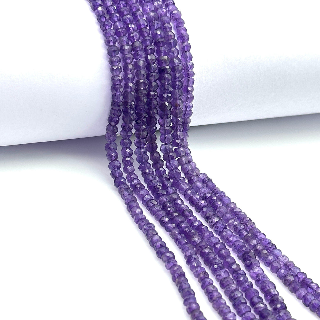 Natural Amethyst Faceted Rondelle Beads, Amethyst Faceted Jewelry Making Loose Beads, Purple Amethyst Crystals, 4 MM Wholesale Crafts Beads