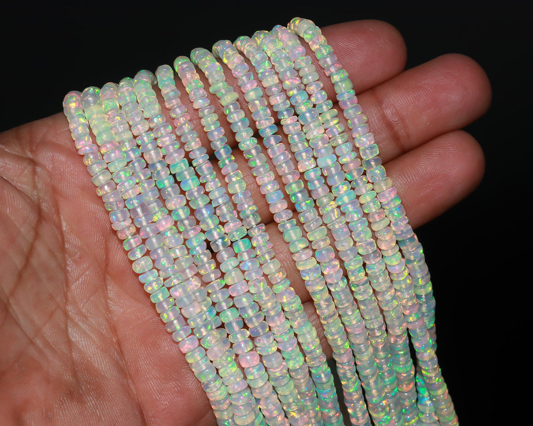 Ethiopian Opal Rondelle Beads: Flashy White Opal Jewelry, 3-5.5mm