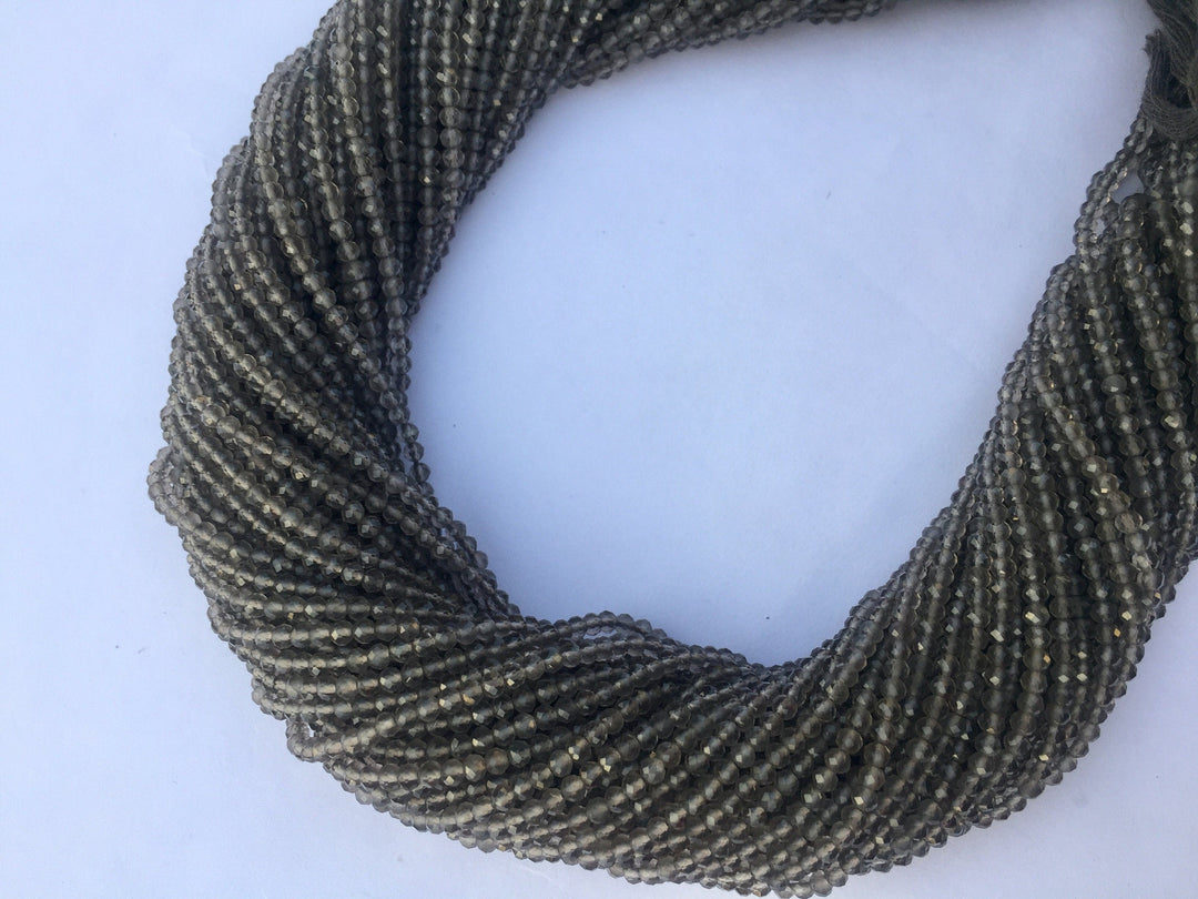 smoky quartz faceted beads, 12" strand, faceted beads strand, smoky faceted beads, tiny beads smoky gemstone, 2mm