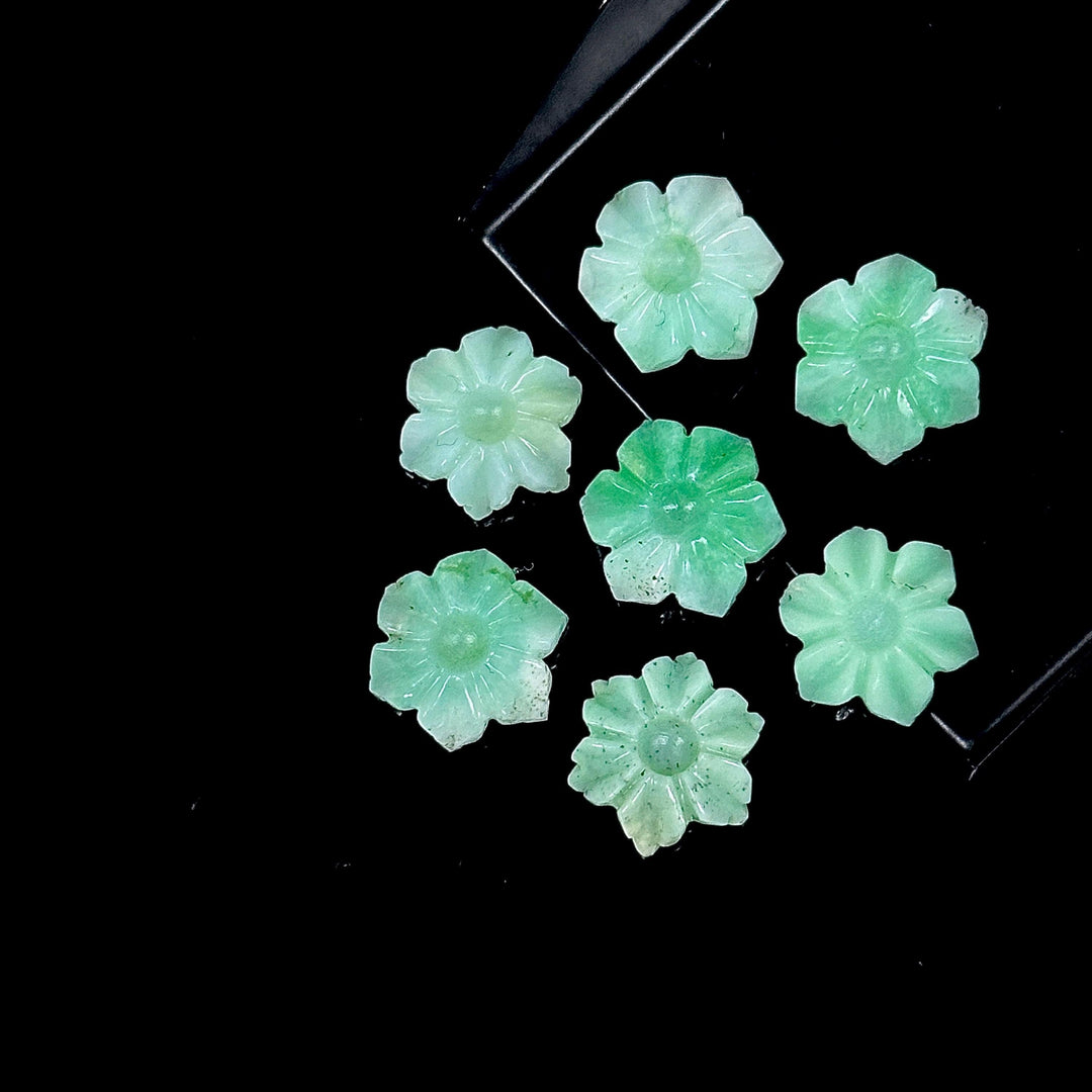 Green Chrysoprase Carved Flower Shape Beads, Natural Chrysoprase Flower Carving, Green Flower for Jewelry Making, 12 MM, Floral Gemstones
