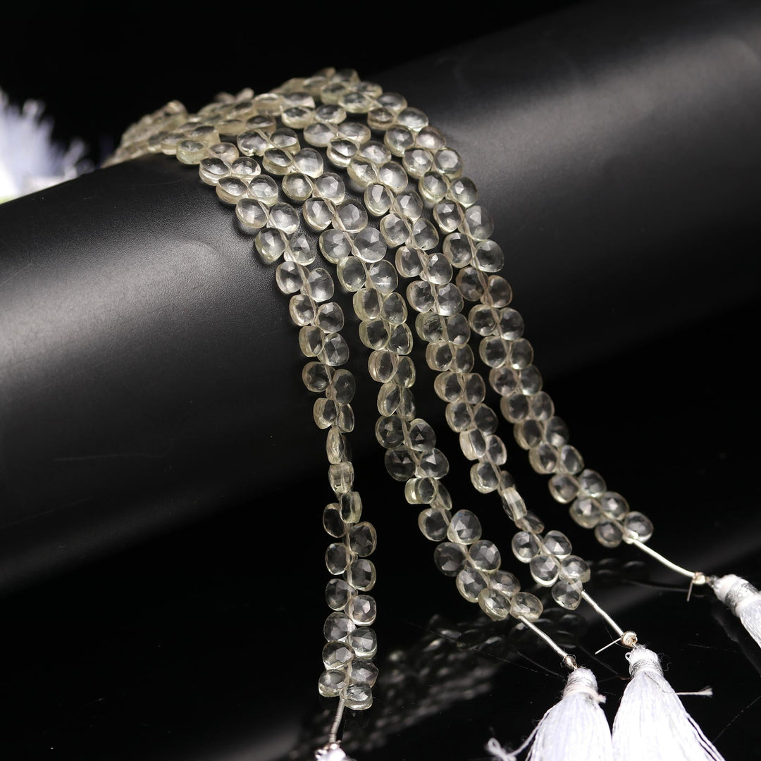 Natural Green Amethyst Heart Shape Beads, AAA Amethyst Heart Shape Briolettes, Faceted Heart Beads, 5 MM, 6" Strand Jewelry Making Beads