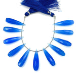 Load image into Gallery viewer, Matched Pairs - Blue Chalcedony Long Drop Shape Briolette's, Faceted Teardrop Beads, 7X30 mm Deep Blue Color Drops For Earring Making