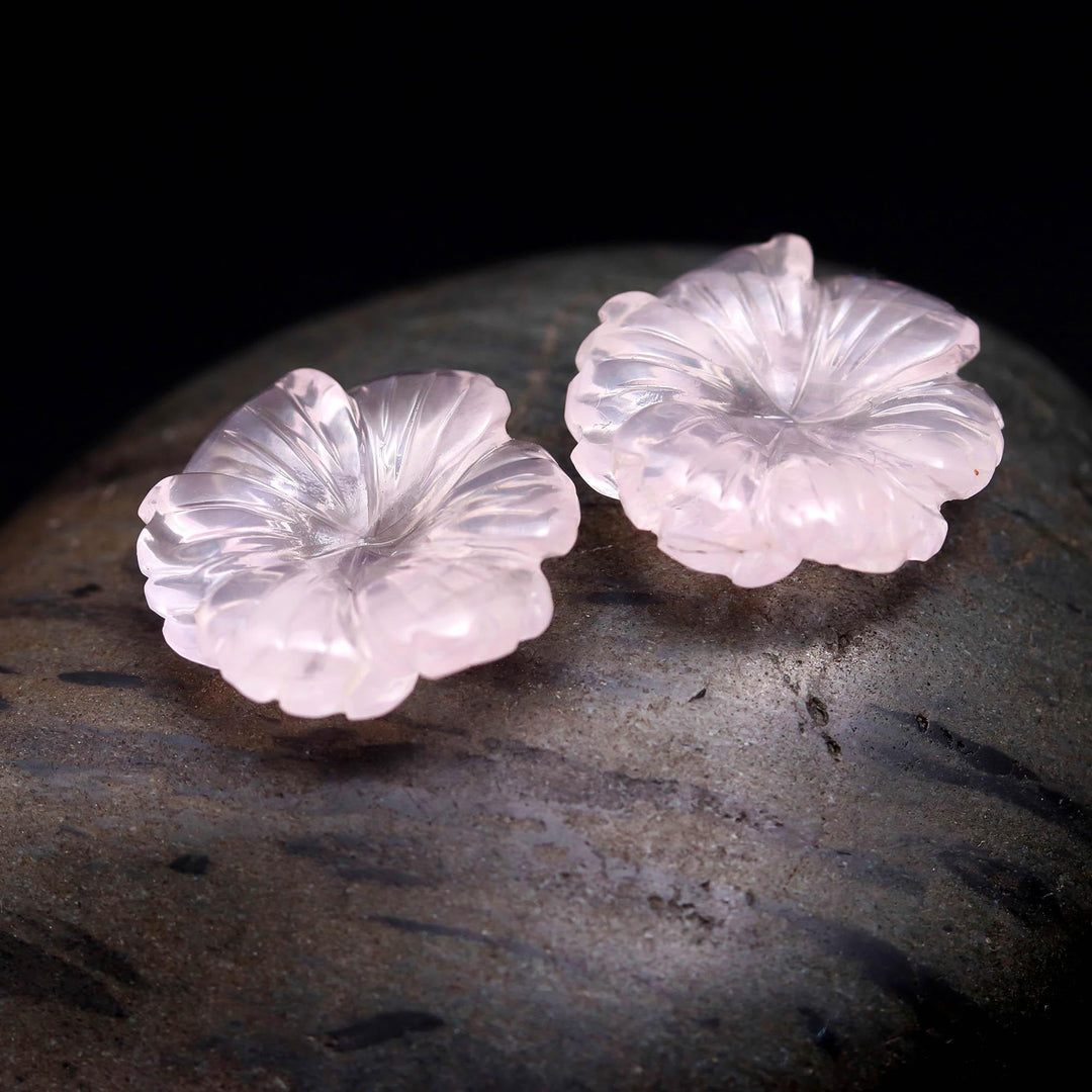 Rose Quartz Hand Carved Flower Shape Stone, Natural Rose Quartz Flower Beads for Jewelry Making 20 MM, Crystal Gifts
