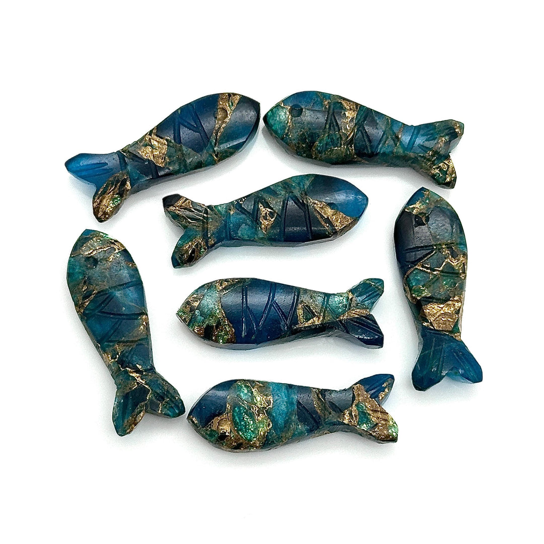 Carved Neon Copper Turquoise Fish Charm: 25mm Jewelry Briolette