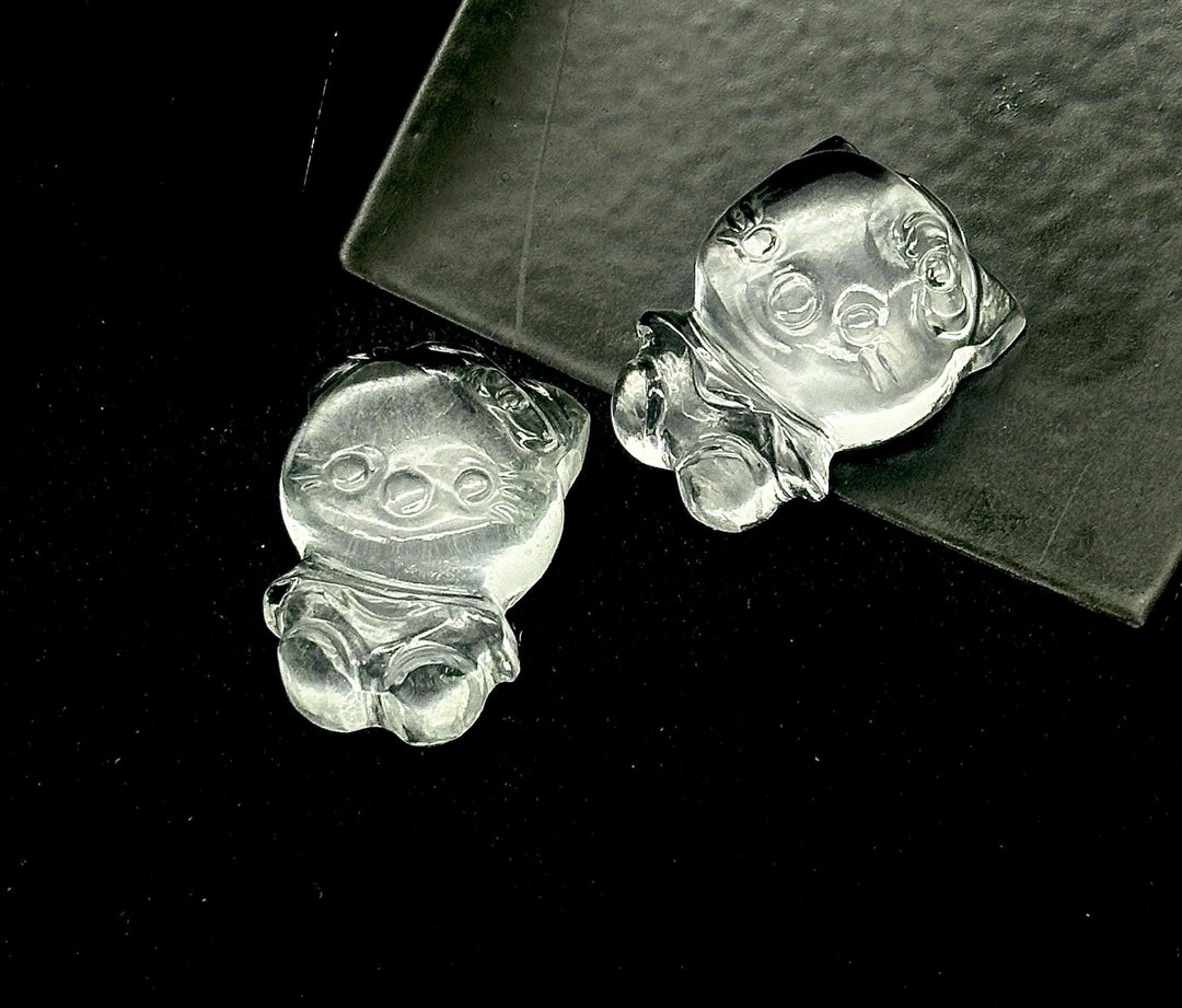 Carved Cat Shape Stone, Hello City Stone, Natural Crystal Quartz Flat Back Hand Carved Cat, 20 MM Carved Kity Shape Stone, 1 Piece
