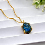 Load image into Gallery viewer, Flashy Labradorite Carved Scarab Necklace, Natural Labradorite Hand Gemstone Necklace, Sterling Silver Necklace, 16 MM Scarab, Gift For Her