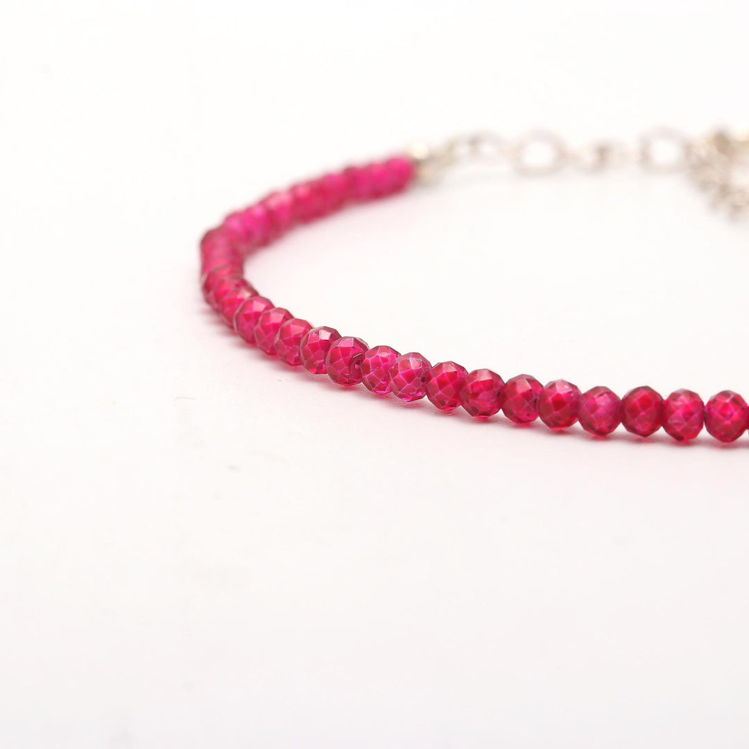 Amazing Red Jade Beaded Bracelet, Red Faceted Round Beads Bracelet, Gift for Her, 2 MM Beads Bracelet, 925 Silver Bracelet for Her