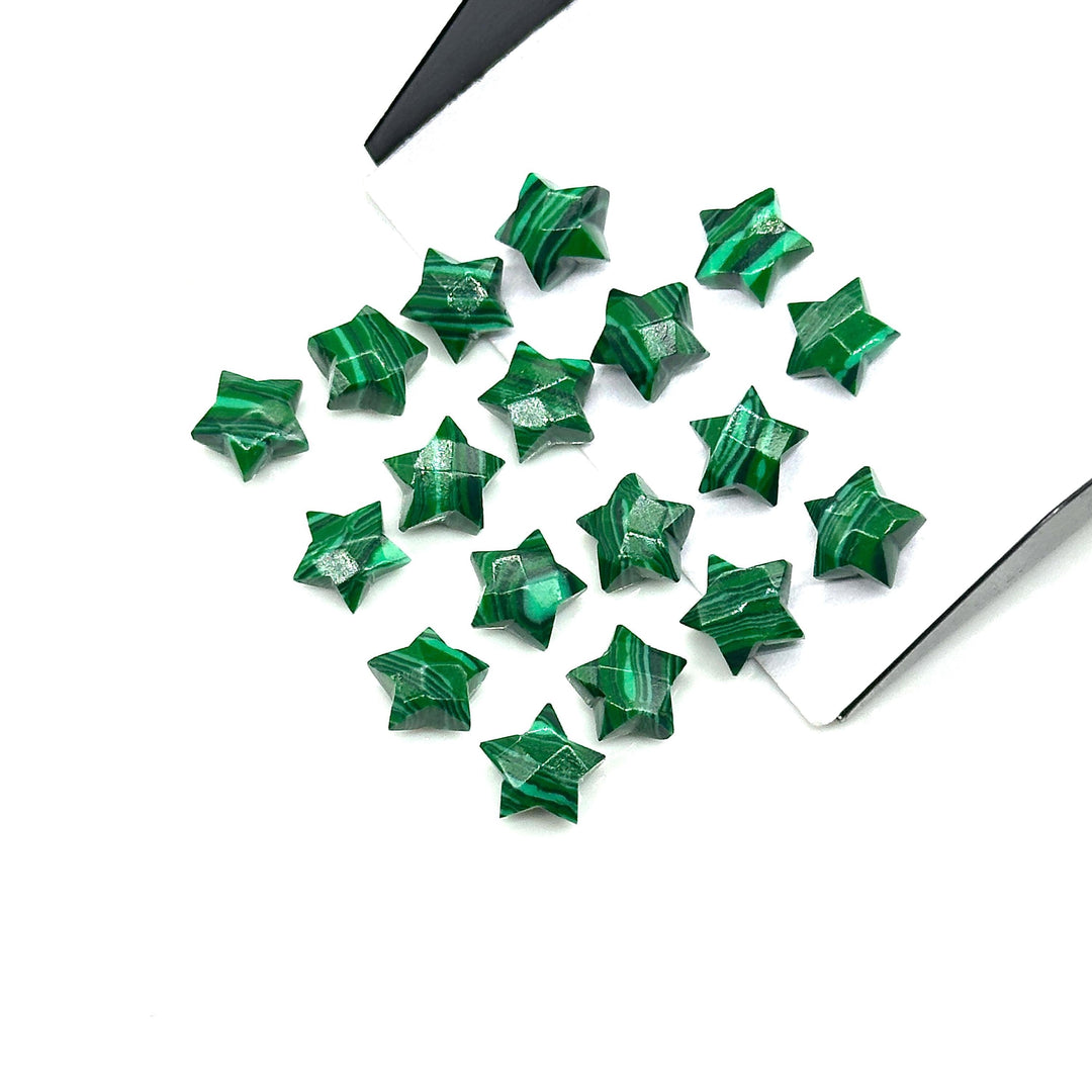 Faceted Malachite Star Beads: Hand-Carved Briolettes, 8mm