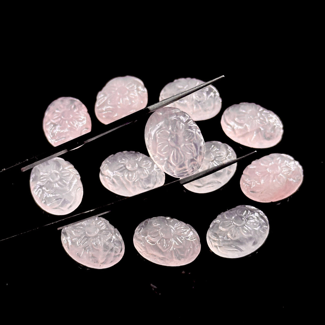 Natural Rose Quartz Carved Oval Shape Beads, Hand Carved Gemstone Beads, Loose Carving Beads 12X16 MM Rose Quartz Oval Charms