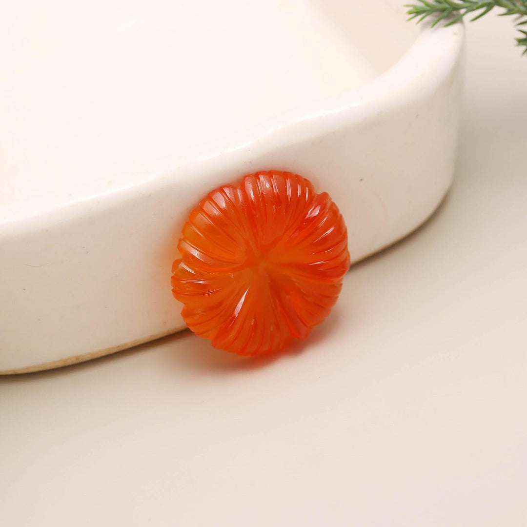 Natural Carnelian Flower Shape Carving, Orange Carnelian Flower Shape Gemstone Beads, Flower Charms, 25 MM Reiki Healing Crystal Gifts
