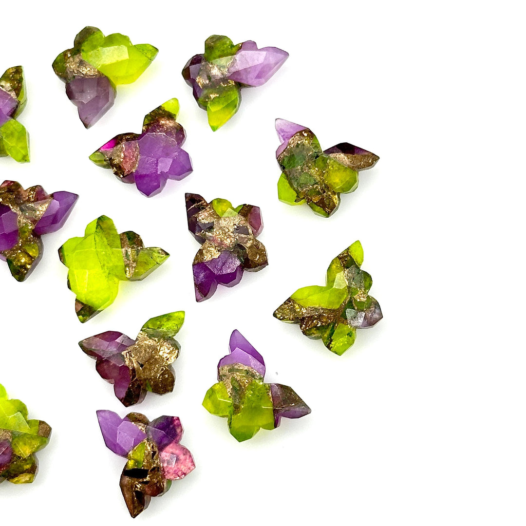 Neon UV Light Beads, Neon Green & Purple Copper Turquoise Butterfly Beads, Faceted Butterfly Gemstone, Neon Turquoise Carving Beads 14x10 MM