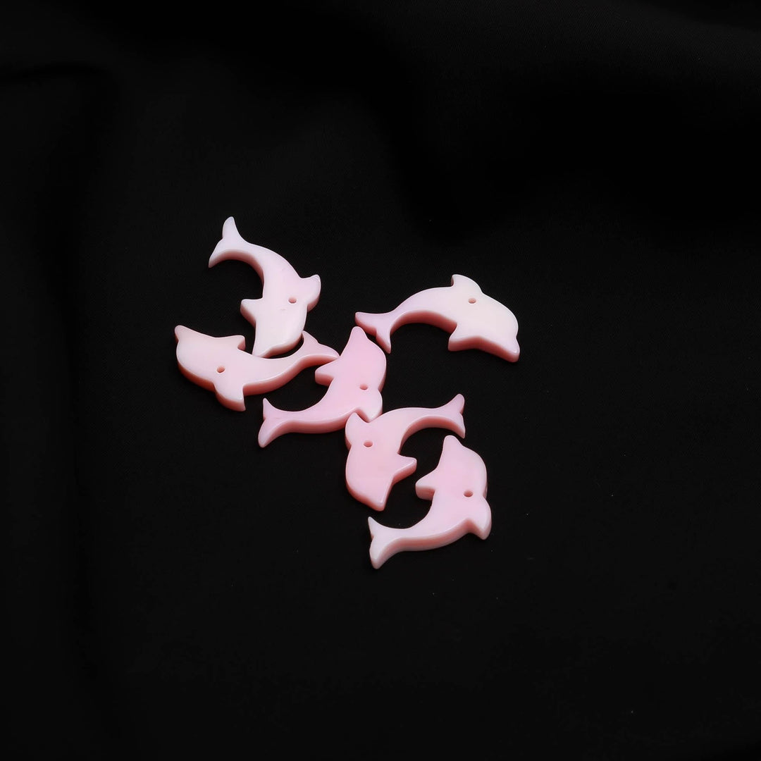 1 pc AAA Mother of Pearl Dolphin Shape Carving, Pink Pearl Dolphin Shape Beads, Top Drill Fish Charms for Jewelry Making, 23 MM, 1 PC