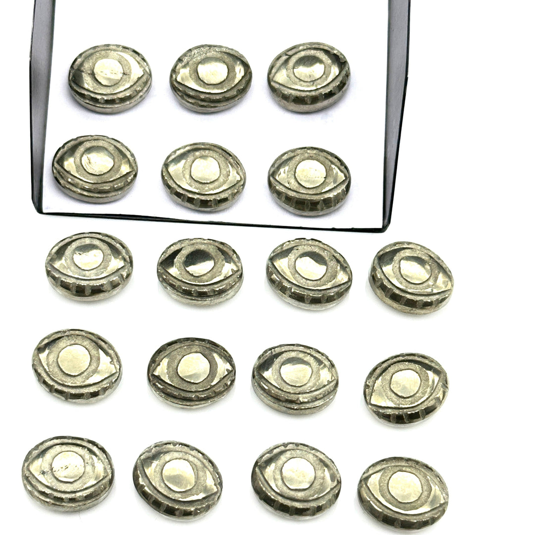 Natural Pyrite Evil Eye Beads, Hand Carved Gemstone Beads, Loose Oval Eye Beads, Pyrite Evil Eye Charm Beads, Loose Carving Beads 10X12 MM