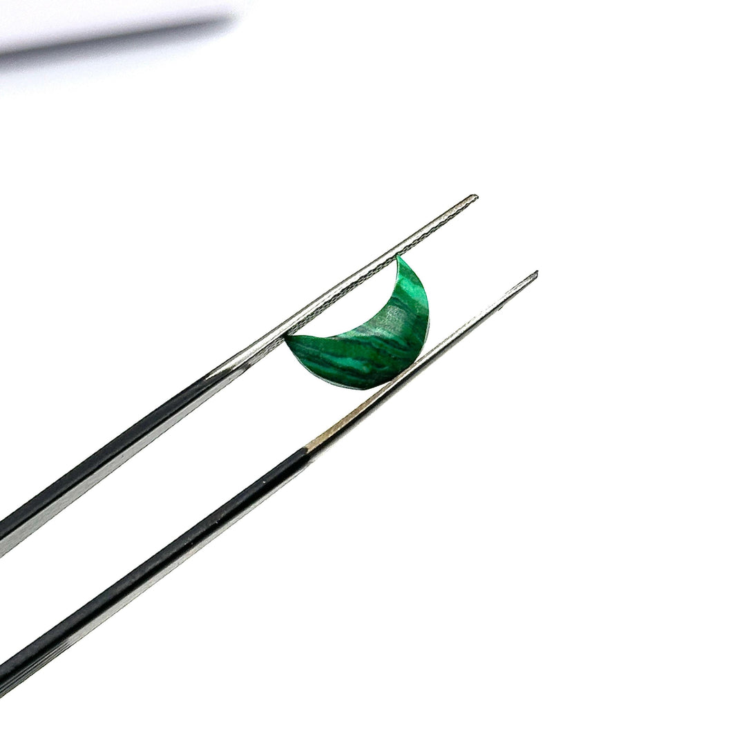Carved Malachite Moon Beads: Faceted Green Gemstone Charms (12mm)
