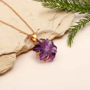 Carved Amethyst Flower Pendant: Sterling Silver Boho Necklace, February Birthstone