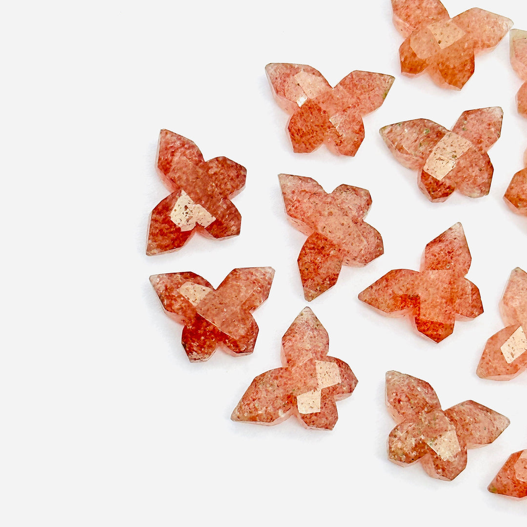 2,3,4,5 pcs Strawberry Quartz Butterfly Shape Beads, Handmade Butterfly Shape Carving Beads, Fancy Faceted Briolettes Charms Beads 14x10 MM