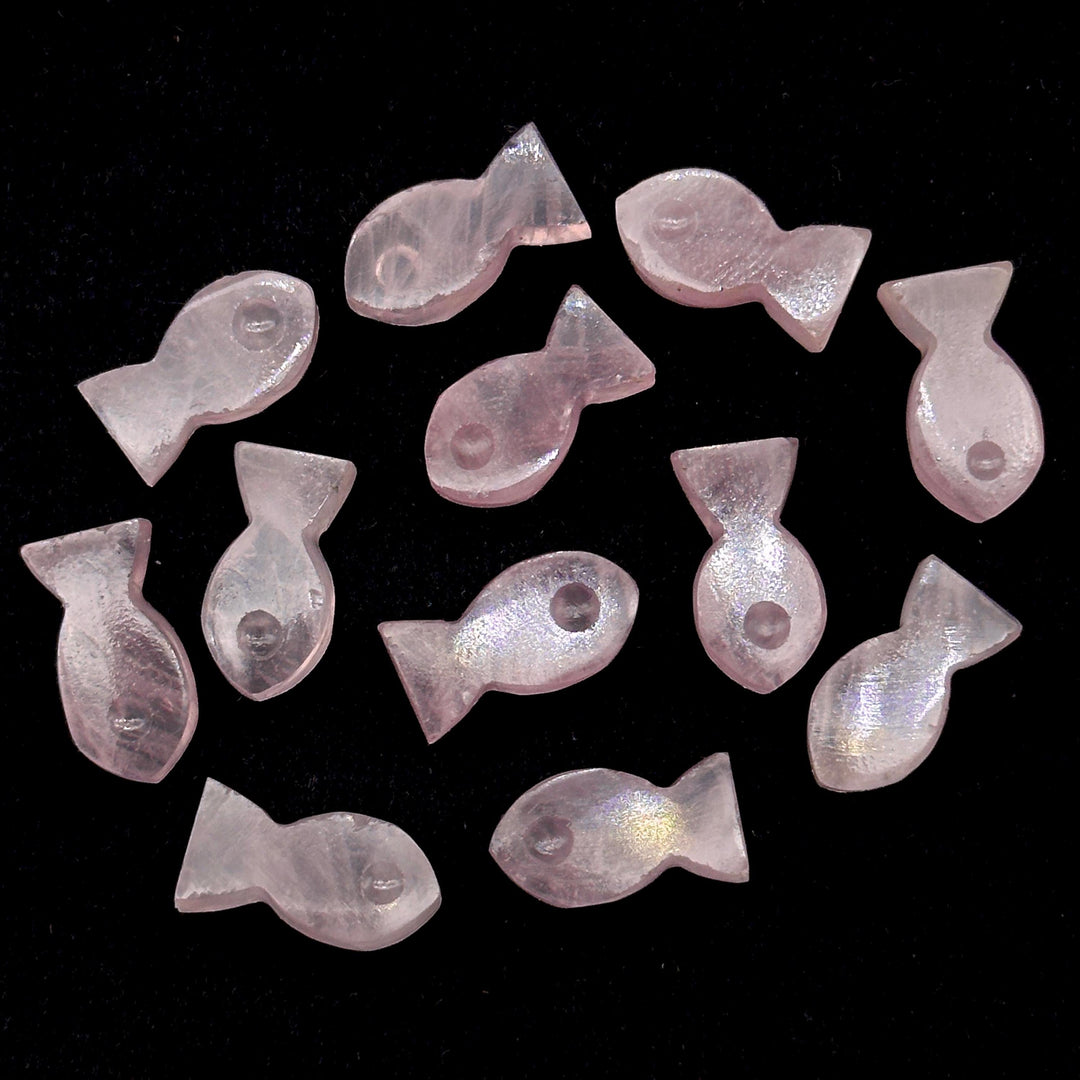 Natural Rose Quartz Fish Charm Beads, Fancy Fish Shape Carved Gemstone, 7X14 MM, Goddess Power Stone Carving, Jewelry Making Diy Beads