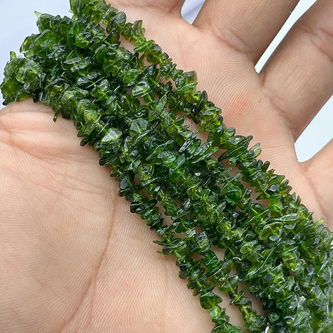 AAA Chrome Diopside Uncut Beads Strand, Chrome Diopside Chips Beads for Jewelry Making, 16" Inch Green Uncut Chip Beads, Freeform Uncuts
