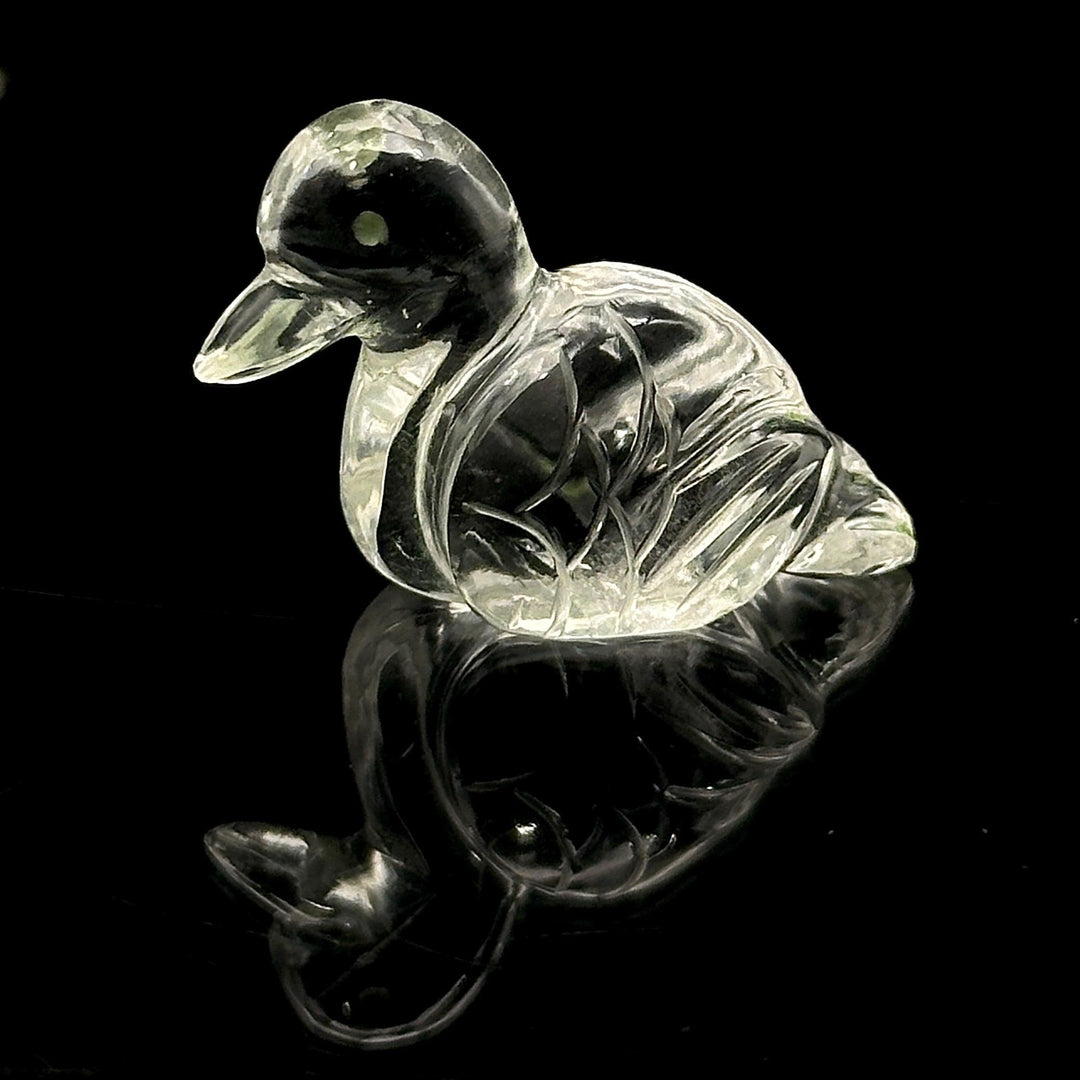 Crystal Quartz Duck Carving: Handmade Gemstone Bead (22x30mm)
