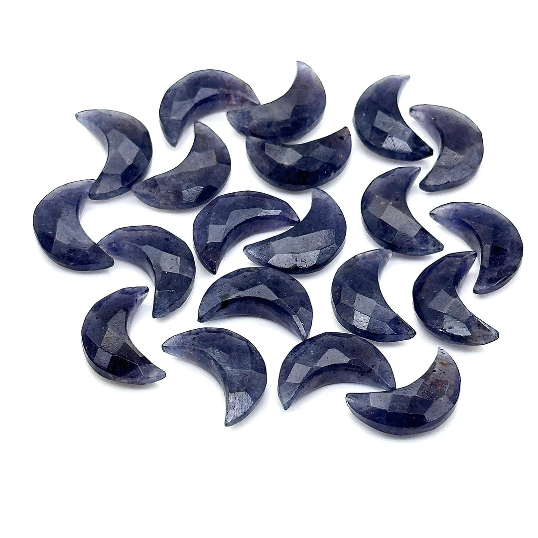 Faceted Iolite Crescent Moon Beads: Hand-Carved Gemstone Charms