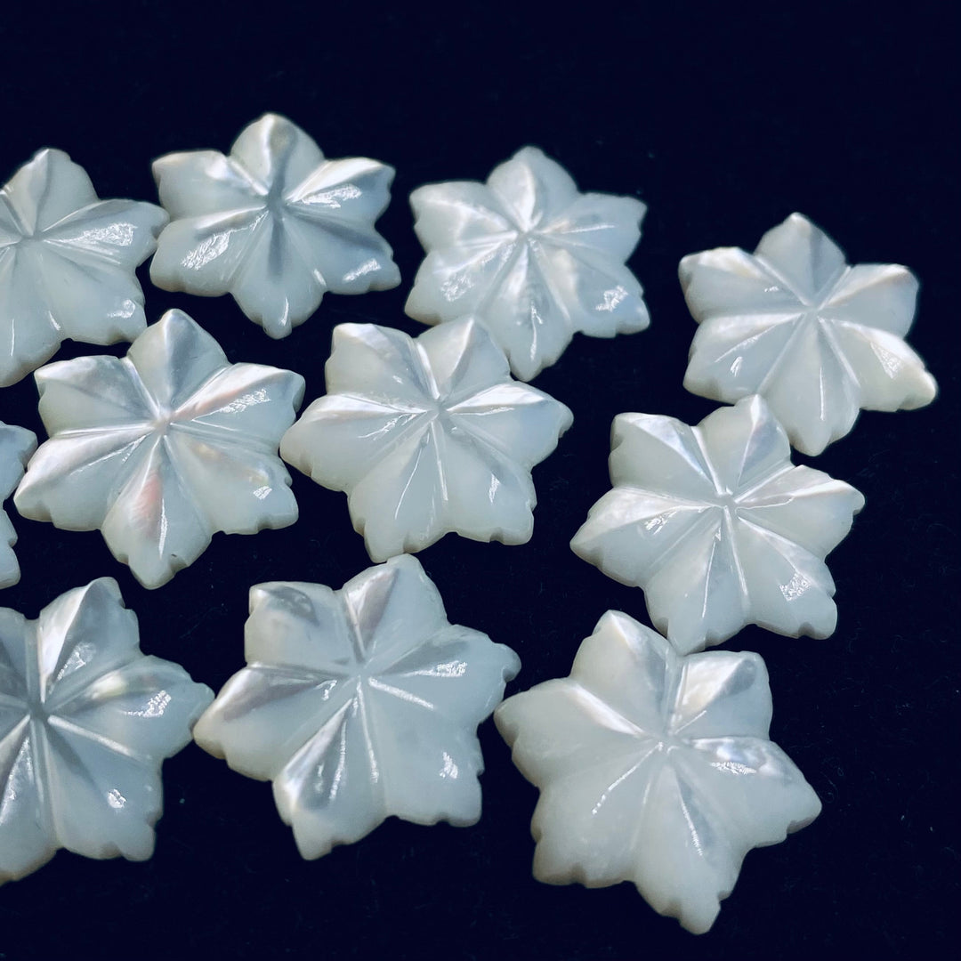 Natural Mother of Pearl Flower Carved Gemstone - 14mm